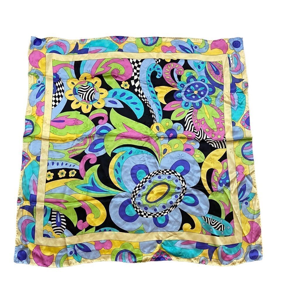 Renato Balestra Brand Vibrant Colored Abstract Floral Scarf Large Square